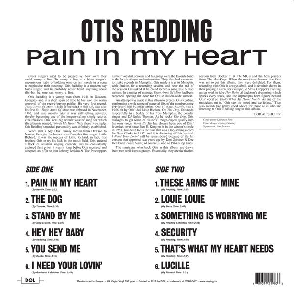 Otis Redding - Pain In My Heart (1964) - Mint- LP Record 2013 DOL Europe 180 gram Vinyl - Soul / Rhythm & Blues - Shuga Records