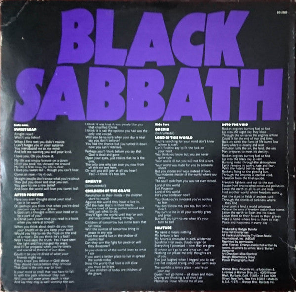 Black Sabbath ‎– Master Of Reality - VG+ LP Record 1971 Warner USA Original Vinyl, Green Label & Embossed Cover - Heavy Metal - Shuga Records