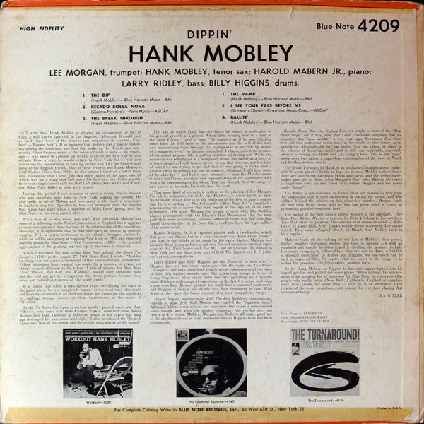 Hank Mobley - Dippin' - VG+ (VG Cover) LP Record USA Mono Original Pressing Vinyl - Jazz / Hard Bop - Shuga Records