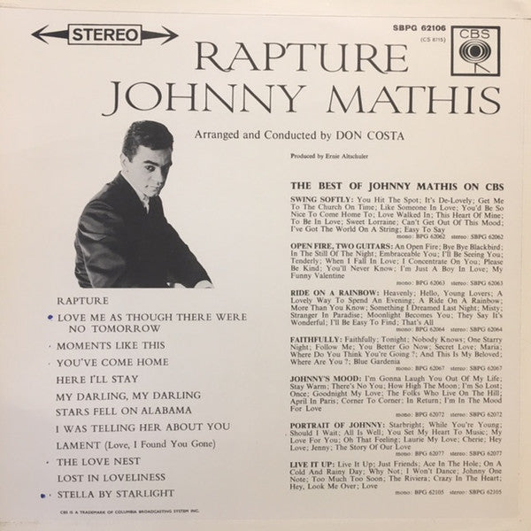Johnny Mathis - Rapture - Mint- LP Record 1962 Columbia UK Stereo Original Press Vinyl - Pop / Vocal / Jazz - Shuga Records