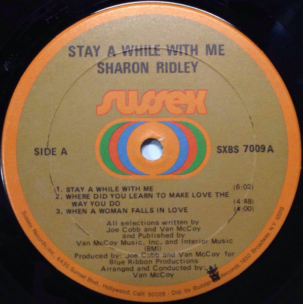 Sharon Ridley - Stay A While With Me - VG+ (VG Cover) LP Record 1971 Sussex USA Original Vinyl - Soul - Shuga Records