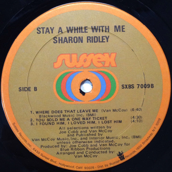 Sharon Ridley - Stay A While With Me - VG+ (VG Cover) LP Record 1971 Sussex USA Original Vinyl - Soul - Shuga Records