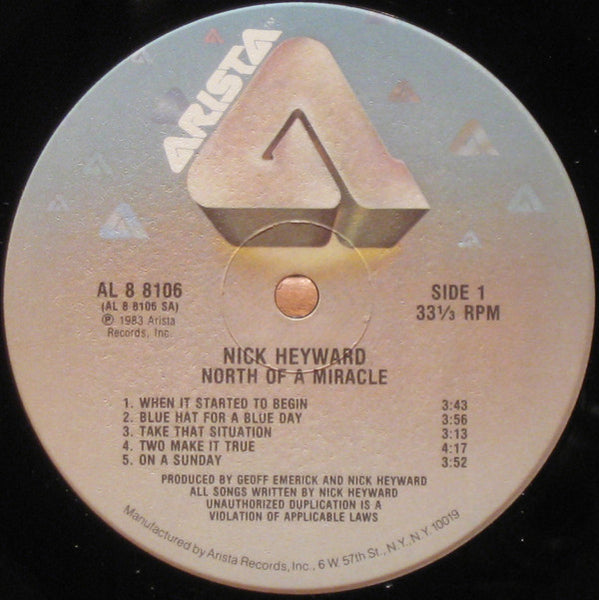 Nick Heyward – North Of A Miracle - Mint - LP Record 1983 Arista Vinyl - Smooth Jazz / Soft Rock