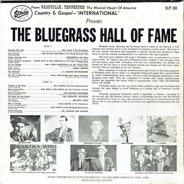 Various - The Bluegrass Hall Of Fame (1962) - New LP Record 1976 Starday Gusto USA Vinyl - Country / Bluegrass - Shuga Records