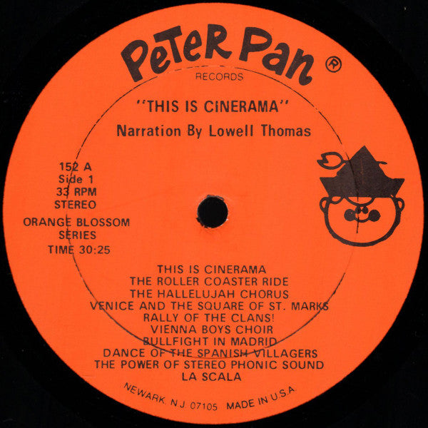Lowell Thomas, Max Steiner – This Is Cinerama - VG+ LP Record 1973 Peter Pan USA Vinyl - Soundtrack - Shuga Records