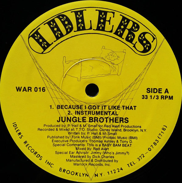 Jungle Brothers - Because I Got it Like That / I'll House You - VG+ 12" Single Record 1988 Idlers USA Vinyl - Hip Hop