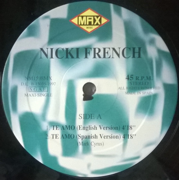Nicki French ‎– Te Amo - VG 12" Single Record 1997 Max Music Spain Vinyl - House - Shuga Records