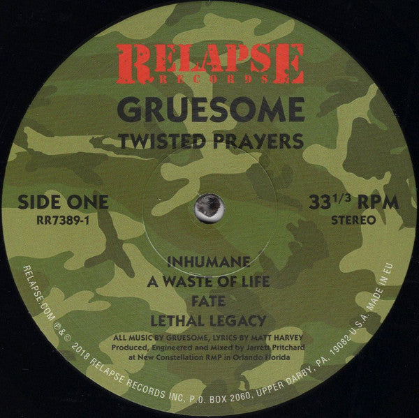 Gruesome - Twisted Prayers - New LP Record 2018 Relapse Vinyl, Insert & Download - Death Metal - Shuga Records