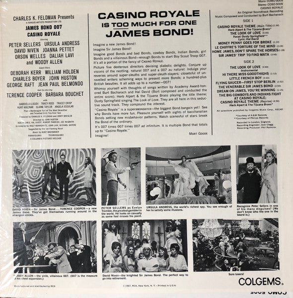 James Bond 007 / Burt Bacharach – Casino Royale (An Original Recording) - VG+ (VG cover) LP Record 1967 Colgems USA Vinyl - Soundtrack - Shuga Records