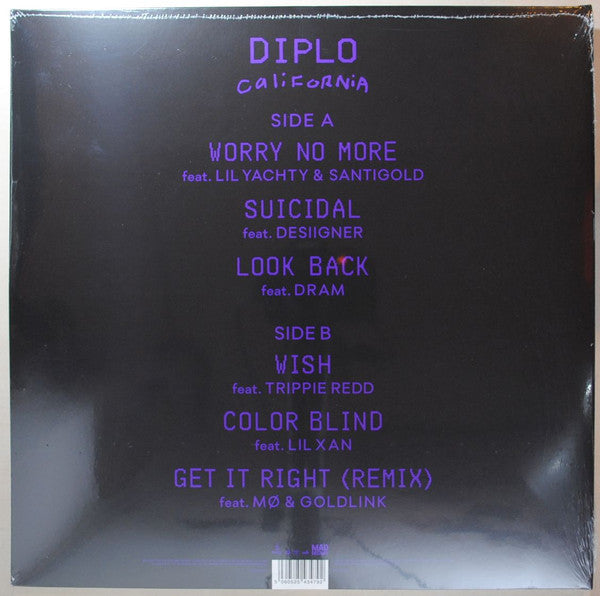 Diplo - California - Mint- EP Record 2018 Mad Decent Purple Vinyl - Electronic / Pop Rap / Future Bass - Shuga Records