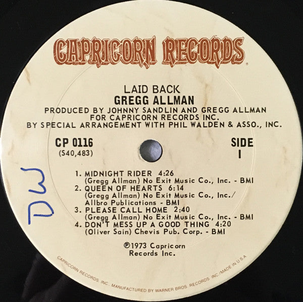 Gregg Allman ‎– Laid Back - VG+ LP Record 1973 Capricorn USA Vinyl - Southern Rock - Shuga Records