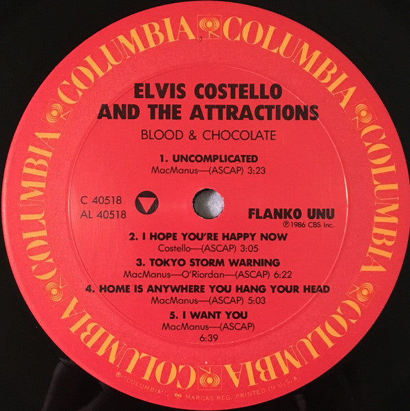 Elvis Costello And The Attractions - Blood & Chocolate - VG+ LP Record 1986 Columbia USA Original Vinyl - Pop Rock / New Wave - Shuga Records
