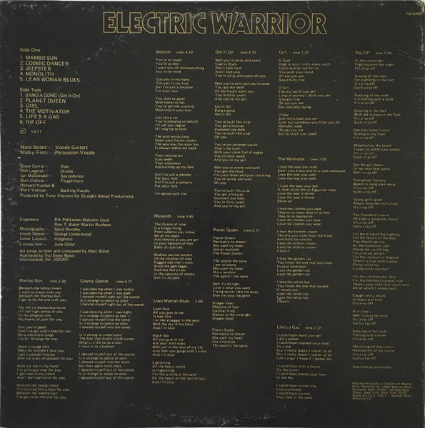 T. Rex - Electric Warrior (1971) - VG+ LP Record 1975 Reprise USA Vinyl - Classic Rock / Glam - Shuga Records