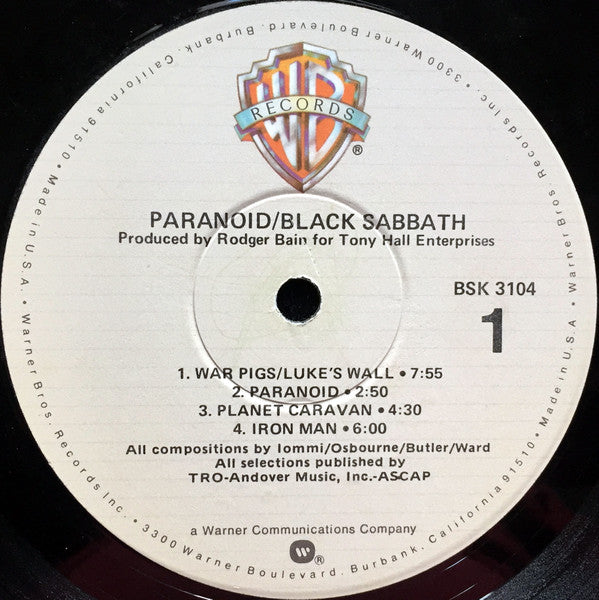 Black Sabbath - Paranoid (1971) - VG LP Record 1979 Warner USA Vinyl - Rock & Roll / Hard Rock - Shuga Records