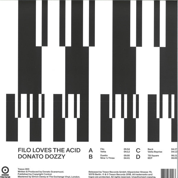 Donato Dozzy - Filo Loves The Acid - Mint- 2 LP Record 2018 Tresor Germany Vinyl & Insert - Electronic / Techno / Acid - Shuga Records