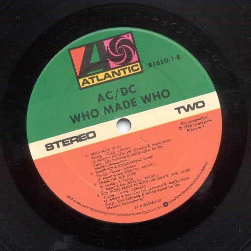AC/DC - Who Made Who - VG+ LP Record 1986 Atlantic USA Vinyl - Hard Rock / Rock & Roll