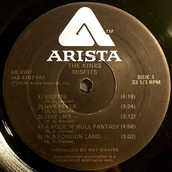 The Kinks - Misfits - VG+ LP Record 1978 Arista USA Original Vinyl & Poster - Pop Rock - Shuga Records