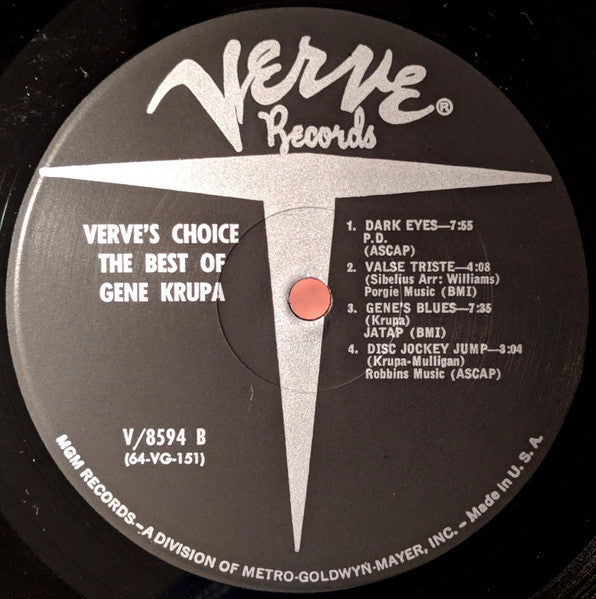 Gene Krupa - The Best Of Gene Krupa - VG+ (VG- cover) LP Record 1963 Verve USA Mono Original Vinyl - Jazz - Shuga Records
