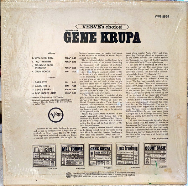 Gene Krupa - The Best Of Gene Krupa - VG+ (VG- cover) LP Record 1963 Verve USA Mono Original Vinyl - Jazz - Shuga Records