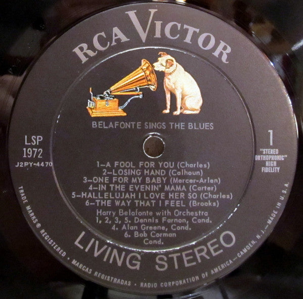 Harry Belafonte ‎– Belafonte Sings The Blues - VG+ LP Record 1958 RCA USA Living Stereo Original Vinyl - Folk / Pop / Ballad - Shuga Records