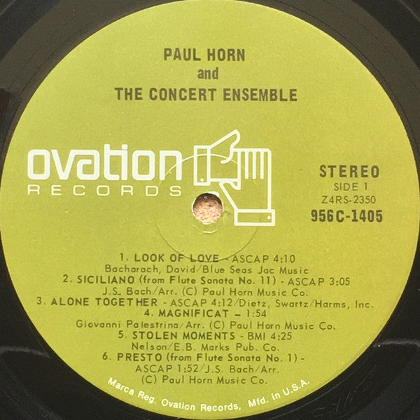 Paul Horn & The Concert Ensemble - Paul Horn & The Concert Ensemble - VG+ LP Record 1970 Ovation USA Vinyl - Jazz / Jazz-Rock / Jazz-Funk - Shuga Records
