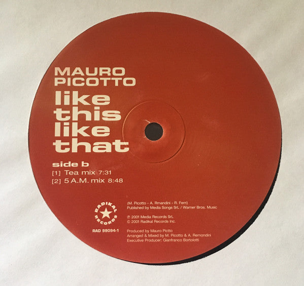 Mauro Picotto - Like This Like That - VG+ 12" Single Record 2001 Radikal Vinyl - Progressive House / Trance - Shuga Records