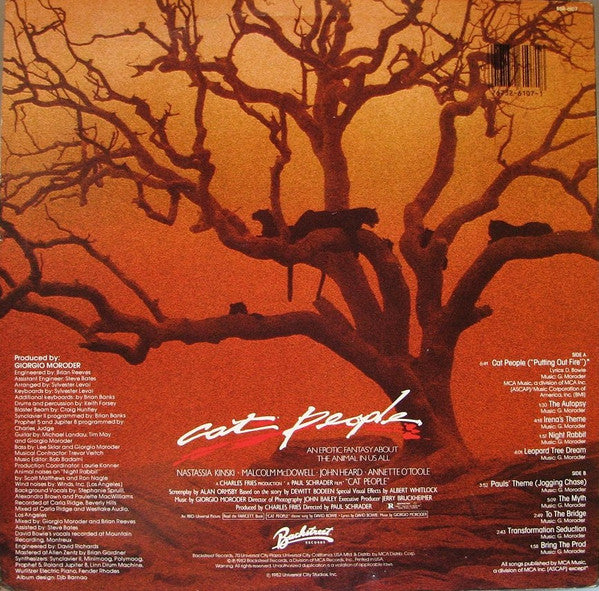 Giorgio Moroder - Cat People - VG+ LP Record 1982 MCA Backstreet USA Original Vinyl - Soundtrack / Ambient / Score / David Bowie - Shuga Records