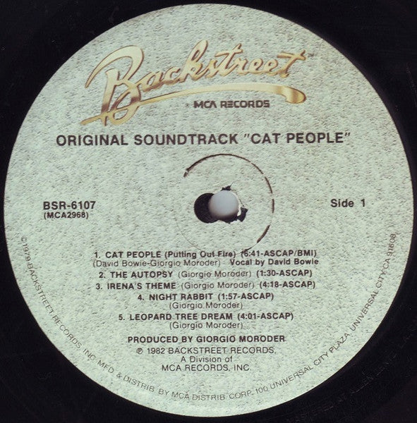 Giorgio Moroder - Cat People - VG+ LP Record 1982 MCA Backstreet USA Original Vinyl - Soundtrack / Ambient / Score / David Bowie - Shuga Records