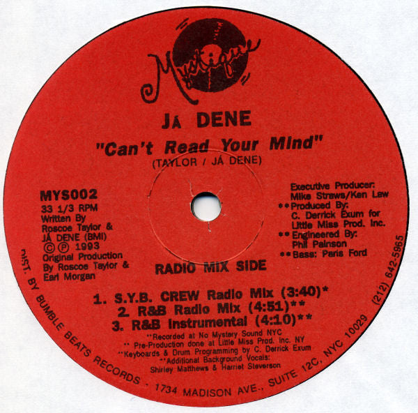 Já Dene - Can't Read Your Mind - Mint- 12" Single Record 1993 Mystique USA Vinyl - House