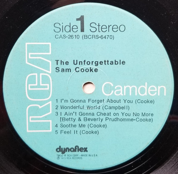 Sam Cooke – The Unforgettable Sam Cooke - VG+ LP Record 1973 RCS Camden USA Vinyl - Soul / R&B / Twist