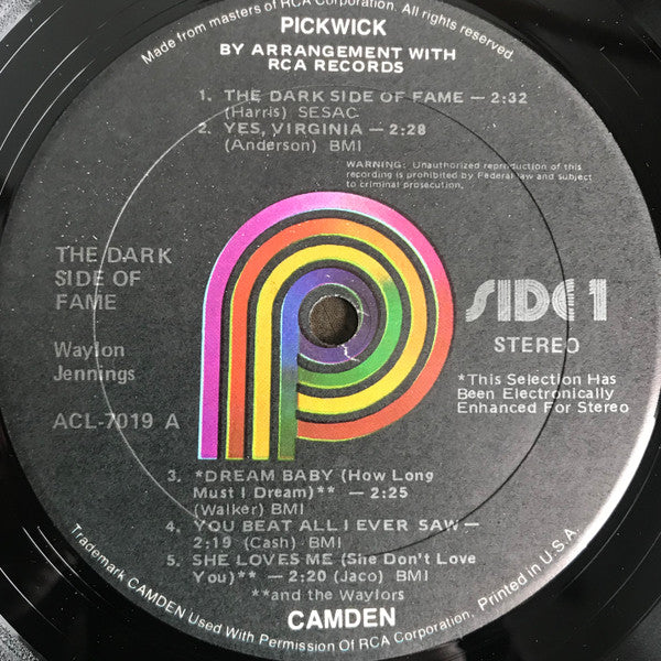 Waylon Jennings - The Dark Side Of Fame - VG+ LP Record 1976 Pickwick USA Vinyl - Country / Country Rock - Shuga Records