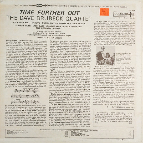 The Dave Brubeck Quartet - Time Further Out (Miro Reflections) - Near Mint- LP Record 1961 Columbia Stereo USA Original Vinyl 360 Label Vinyl - Jazz / Hard Bop - Shuga Records