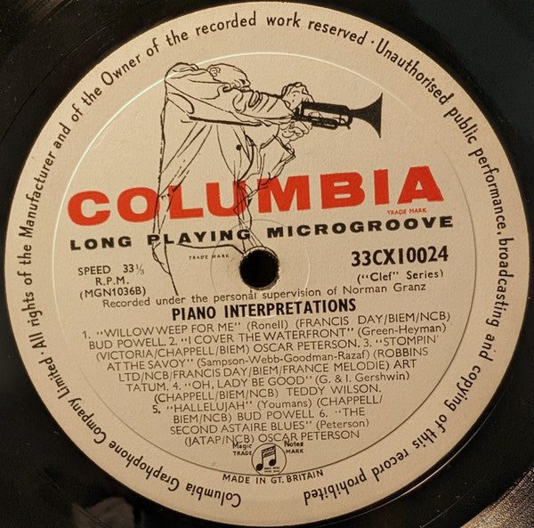 Oscar Peterson, Art Tatum, Teddy Wilson, Bud Powell - Piano Interpretations - VG+ (VG-9 cover) LP Record 1956 Columbia Clef Series UK Mono Original Vinyl & David Stone Martin Cover Art - Jazz / Bop / Swing - Shuga Records