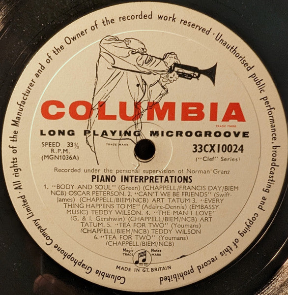 Oscar Peterson, Art Tatum, Teddy Wilson, Bud Powell - Piano Interpretations - VG+ (VG-9 cover) LP Record 1956 Columbia Clef Series UK Mono Original Vinyl & David Stone Martin Cover Art - Jazz / Bop / Swing - Shuga Records