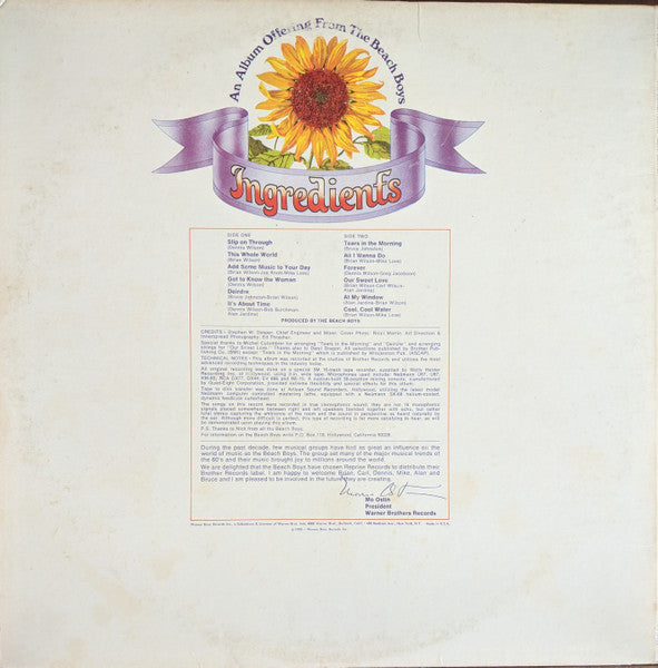 The Beach Boys – Sunflower - VG+ LP Record 1970 Reprise Brother USA Vinyl - Pop Rock / Surf / Psychedelic Rock - Shuga Records