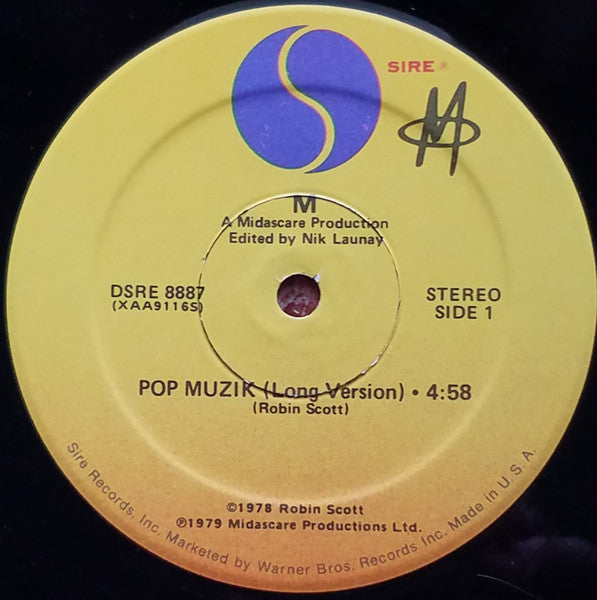 M - Pop Muzik / M Factor - VG 12" Single Record 1979 Sire USA Vinyl - Synth-pop - Shuga Records