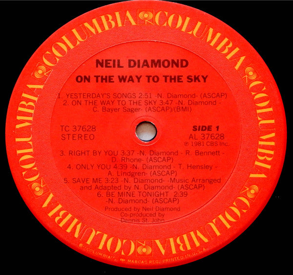 Signed Autographed - Neil Diamond - On The Way To The Sky - Mint- LP Record 1981 Columbia - Shuga Records