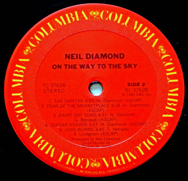 Signed Autographed - Neil Diamond - On The Way To The Sky - Mint- LP Record 1981 Columbia - Shuga Records