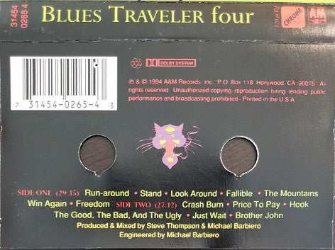 Blues Traveler – Four - VG+ Cassette 1994 A&M USA Tape Chrome - Alternative Rock / Pop Rock - Shuga Records
