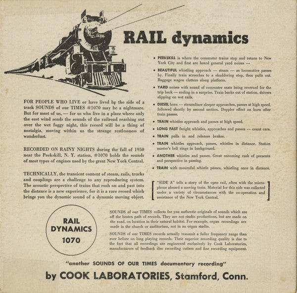 Rail Road Sounds - Rail Dynamics - Cook Laboratories USA Red Vinyl - Non-Music / Field Recording - Shuga Records