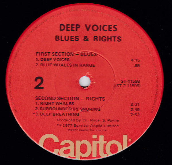 Whales - Deep Voices - The Second Whale Record - VG+ LP Record 1977 Capitol USA Vinyl - Field Recording / Non-Music - Shuga Records