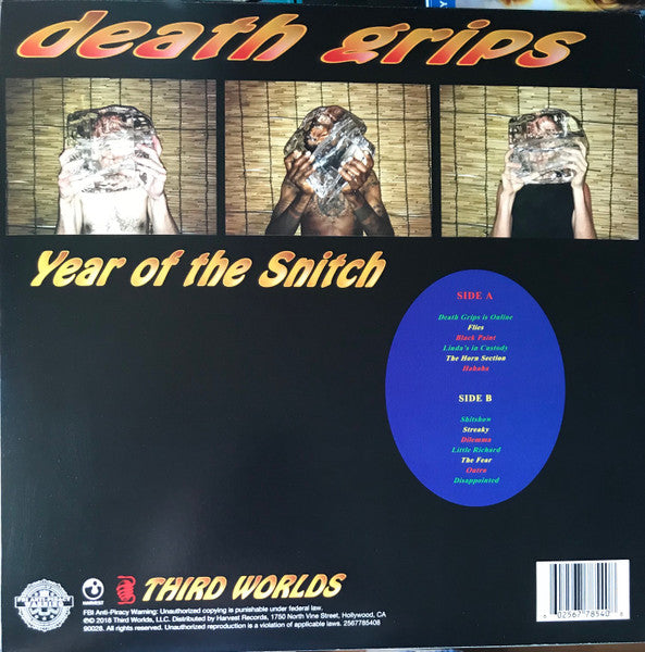 Death Grips ‎– Year Of The Snitch - VG+ LP Record 2018 Harvest Third Worlds Vinyl - Hip Hop / Hardcore Hip-Hop / Noise - Shuga Records