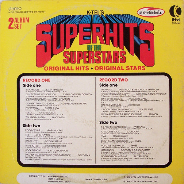 Various - Superhits Of The Superstars - VG+ 2 LP Record 1975 K-Tel USA Vinyl - Pop Rock / Disco / Soul / Pop - Shuga Records