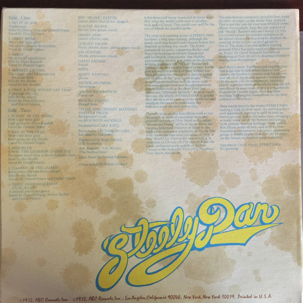 Steely Dan - Can't Buy A Thrill (1972) - VG LP Record 1974 ABC USA Vinyl - Classic Rock / Jazz-Rock - Shuga Records
