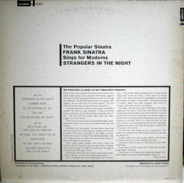 Frank Sinatra - Strangers In The Night (1966) - VG+ LP Record 1981 Reprise USA Vinyl - Jazz / Vocal / Big Band - Shuga Records