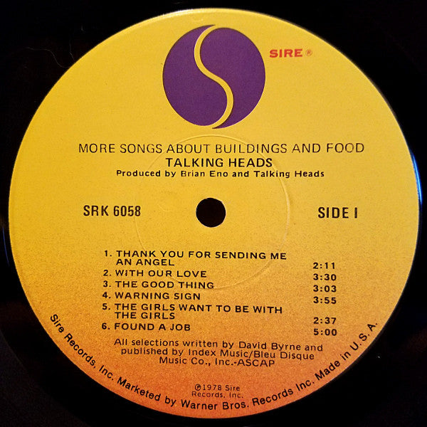 Talking Heads - More Songs About Buildings And Food - Mint- (VG+ cover) LP Record 1978 Sire USA Original Vinyl & Inner - New Wave / Indie Rock - Shuga Records