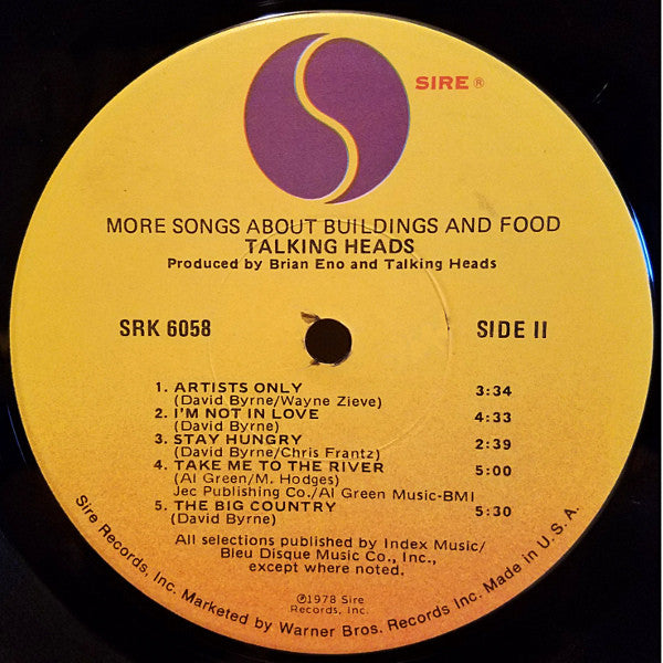 Talking Heads - More Songs About Buildings And Food - Mint- (VG+ cover) LP Record 1978 Sire USA Original Vinyl & Inner - New Wave / Indie Rock - Shuga Records
