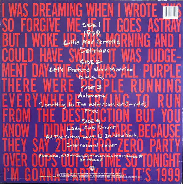 Prince - 1999 - VG- (lower grade) 2 LP Record 1982 Warner USA Original Vinyl & Inners - Synth-pop / Minneapolis Sound / Funk - Shuga Records