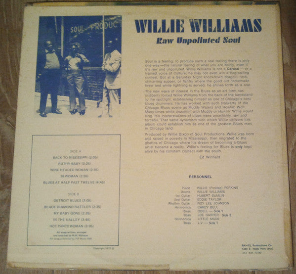 Willie Williams - Raw Unpolluted Soul - VG+ LP Record 1973 Supreme Blues USA Vinyl - Chicago Blues - Shuga Records