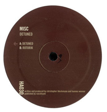 Misc (Christopher Bleckmann & Hannes Wenner) - Detuned / Rotorik - New 12" Single Record 2008 Hidden Agenda USA Vinyl - Techno